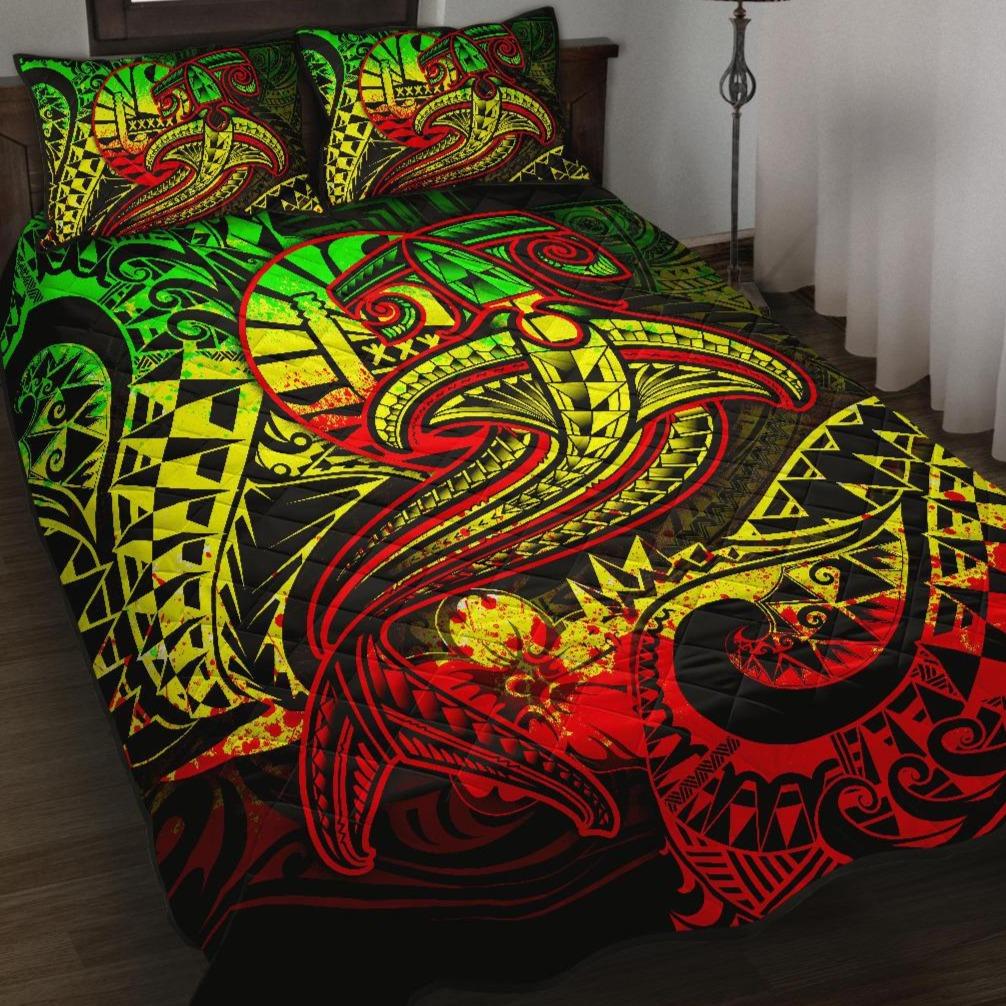 Tahiti Quilt Bed Set - Reggae Shark Polynesian Tattoo Art - Polynesian Pride