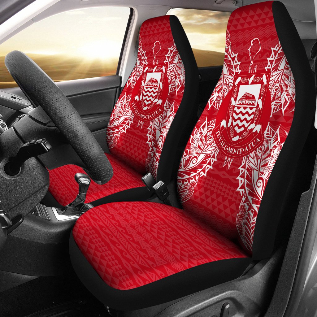 Tuvalu Car Seat Cover - Tuvalu Coat Of Arms Map Red White Universal Fit Red - Polynesian Pride