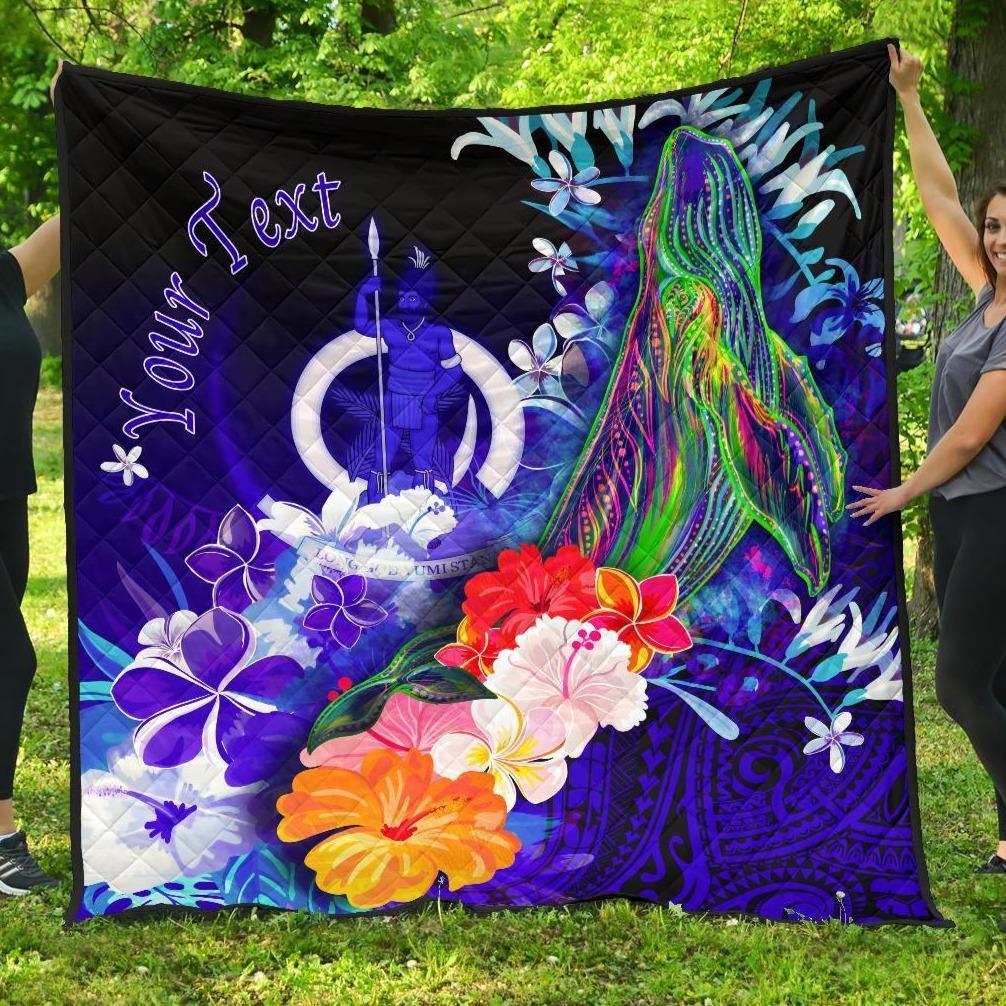 Vanuatu Custom Personalised Premium Quilt - Humpback Whale with Tropical Flowers (Blue) Blue - Polynesian Pride