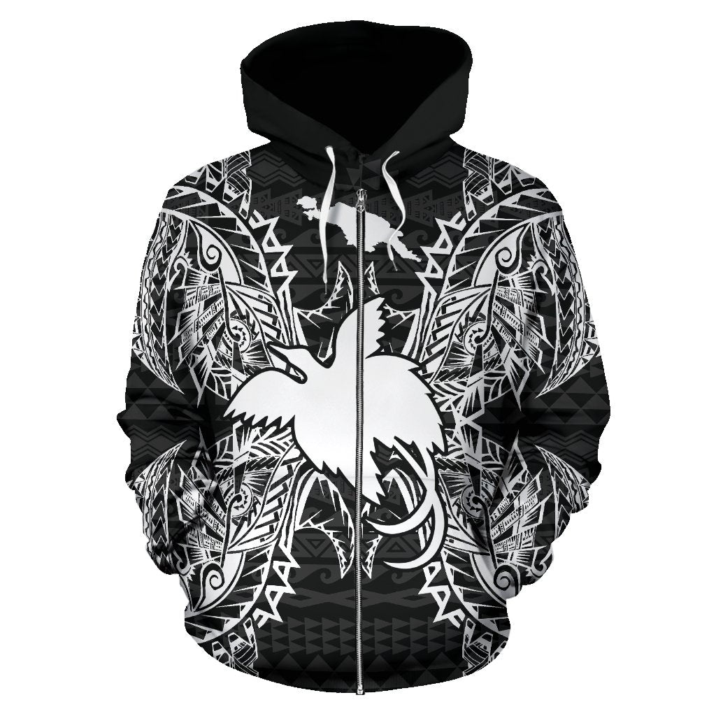 Papua New Guinea Polynesian All Over Zip up Hoodie Map Black - Polynesian Pride