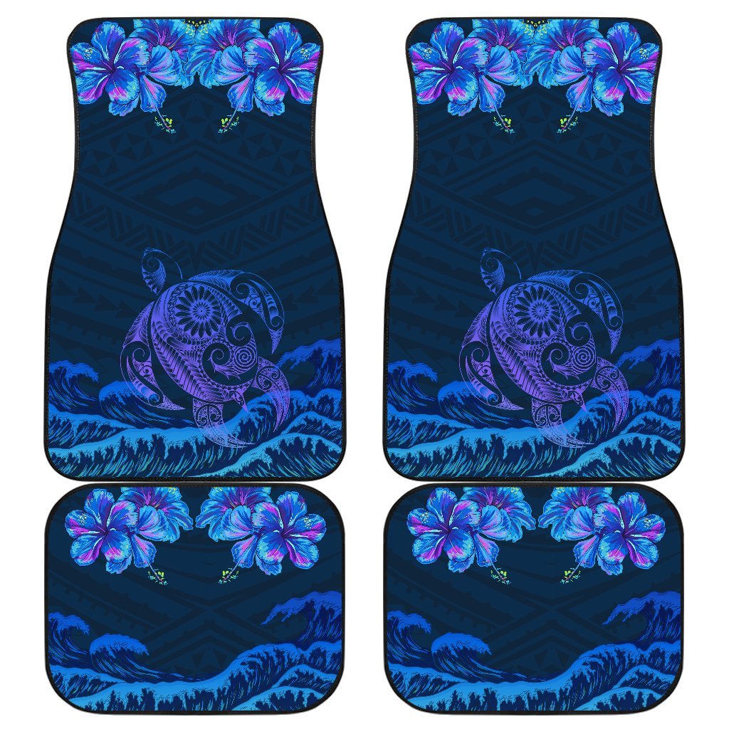 Hawaiian Turtle Hibiscus Polynesian Car Floor Mats - Lucy Style Car Floor Mats Universal Fit Indigo - Polynesian Pride