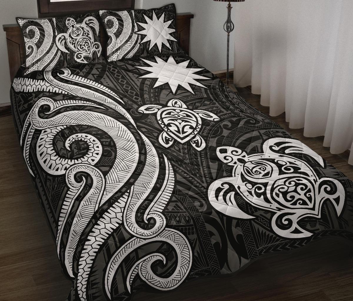 Nauru Quilt Bed Set - White Tentacle Turtle White - Polynesian Pride