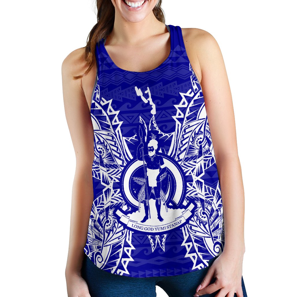 Vanuatu Polynesian Women Tank Top Map Blue Blue - Polynesian Pride