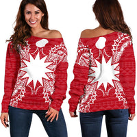 Nauru Polynesian Shoulder Sweater Map Red White Red - Polynesian Pride