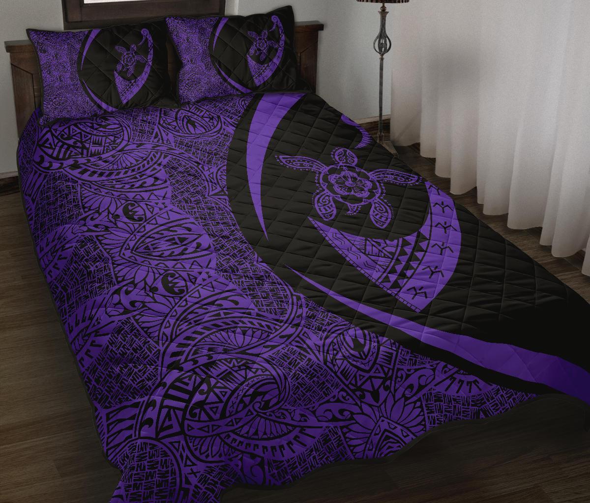Hawaii Turtle Fish Hook Polynesian Quilt Bed Set Purple - Circle Style - Polynesian Pride
