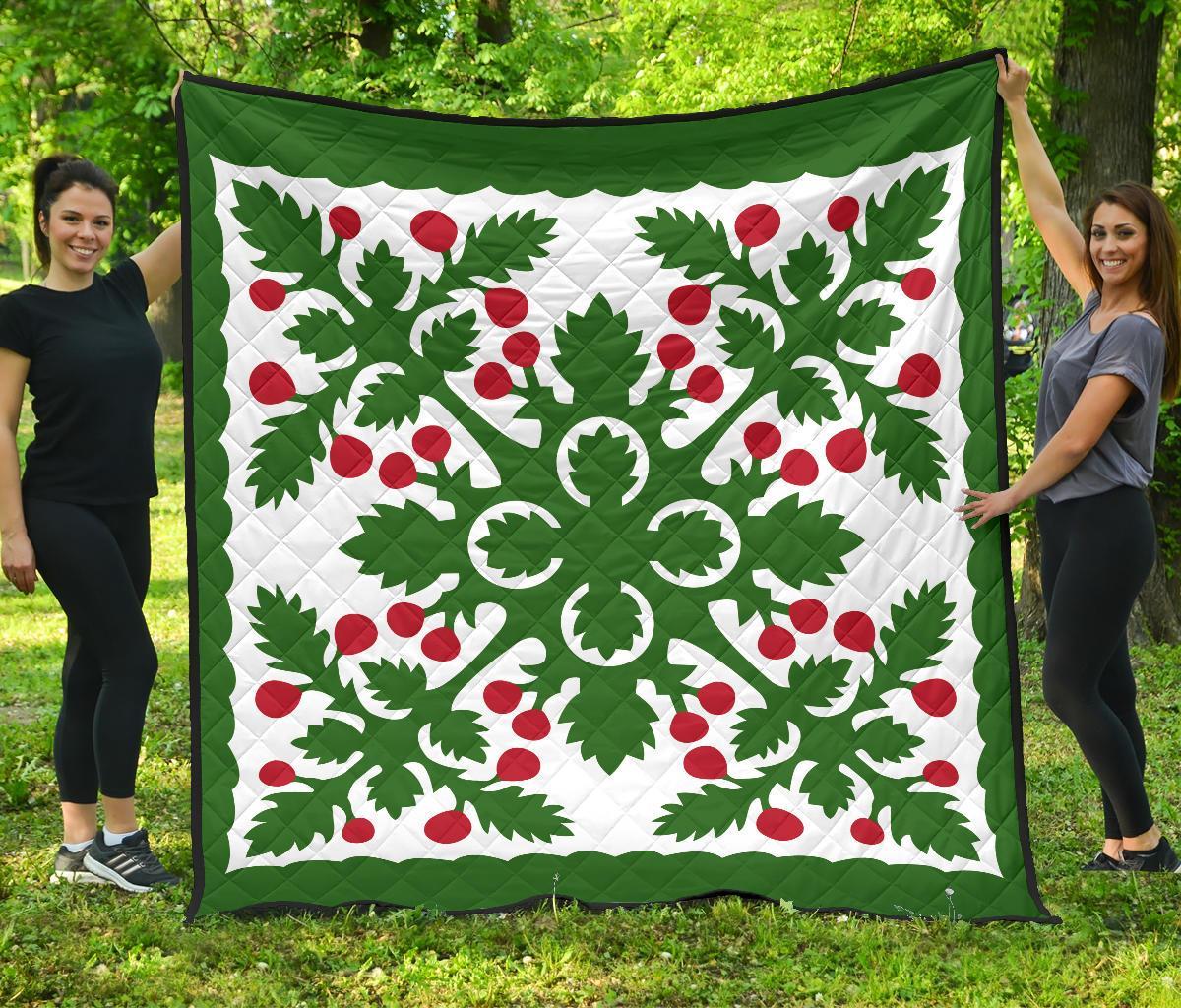 Hawaiian Fresh Fruit Tropical Pattern Premium Quilt - Green - Argu Style - AH Green - Polynesian Pride