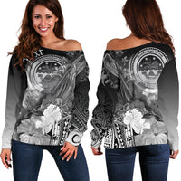 Federated States of Micronesia Custom Personalised Women's Off Shoulder Sweater - Humpback Whale with Tropical Flowers (White) White - Polynesian Pride
