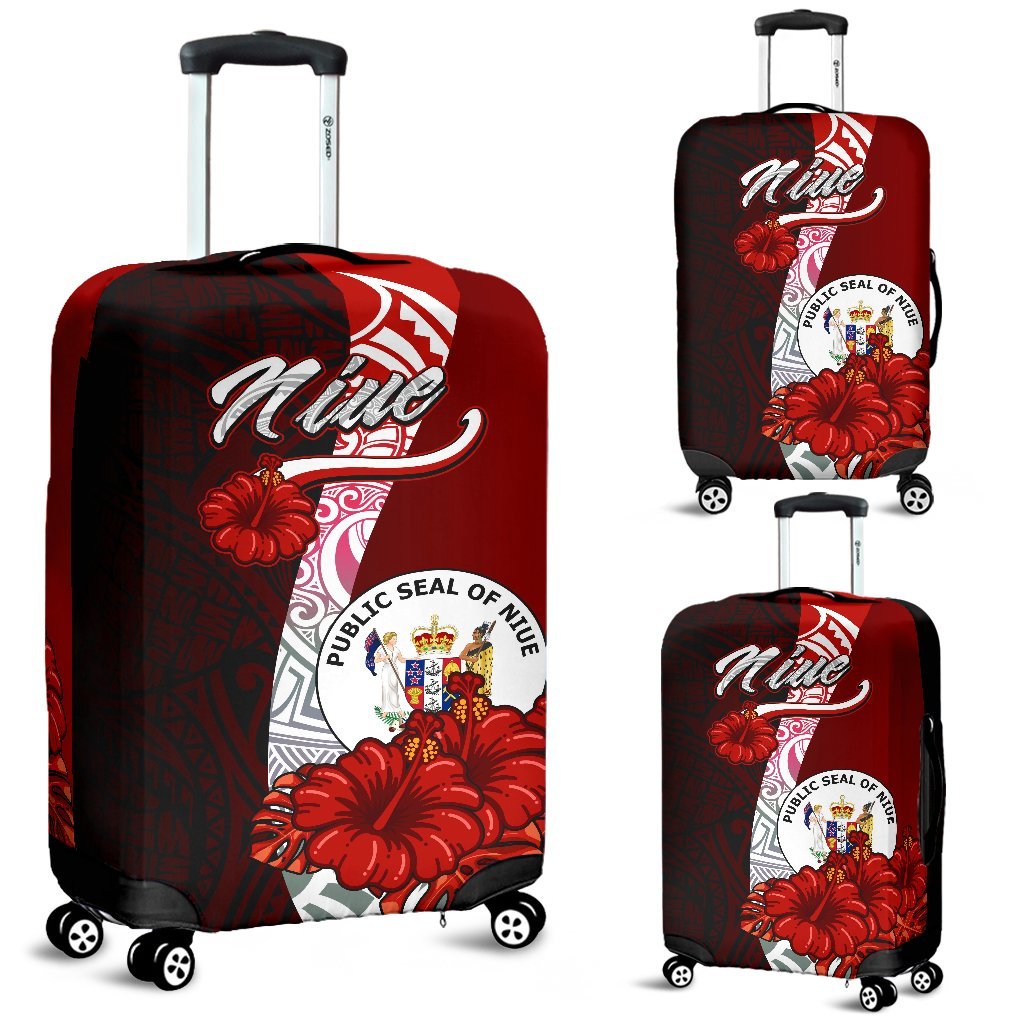 Niue Polynesian Luggage Covers - Coat Of Arm With Hibiscus Red - Polynesian Pride