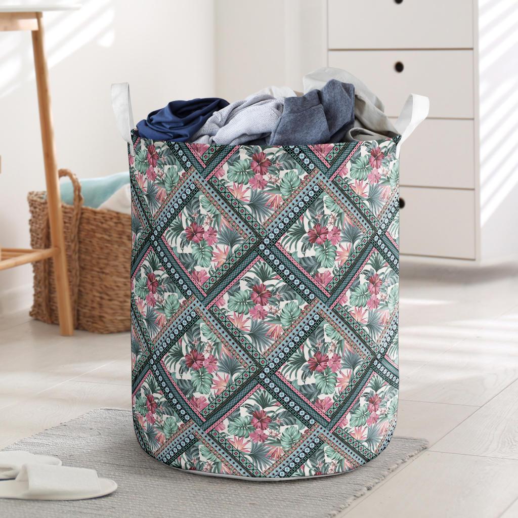 Hawaii Exotic Tropical Flowers In Pastel Colors Hawaii Laundry Basket Laundry Basket One Size Black - Polynesian Pride