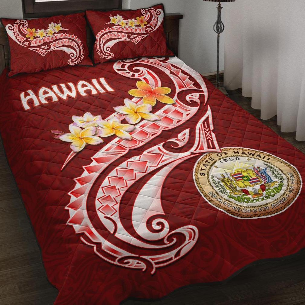 Hawaii Quilt Bed Set - Hawaii Seal Polynesian Patterns Plumeria Red - Polynesian Pride