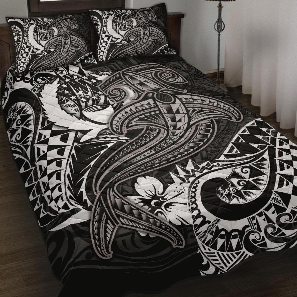 Pohnpei Quilt Bed Set - White Shark Polynesian Tattoo White - Polynesian Pride