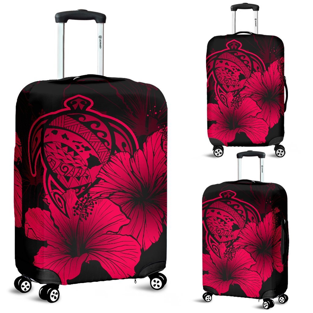 Hawaii Hibiscus Luggage Cover - Turtle Map - Calico Red Red - Polynesian Pride