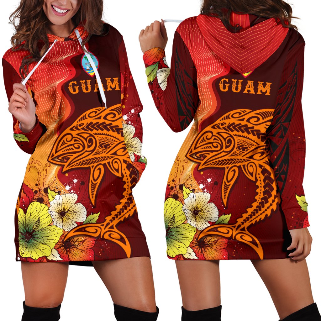 Guam Women's Hoodie Dress - Tribal Tuna Fish Orange - Polynesian Pride