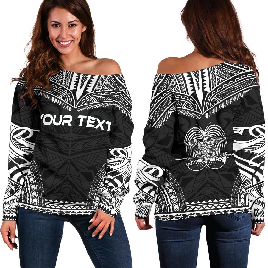 Papua New Guinea Polynesian Chief Custom Personalised Women's Off Shoulder Sweater - Black Version Black - Polynesian Pride