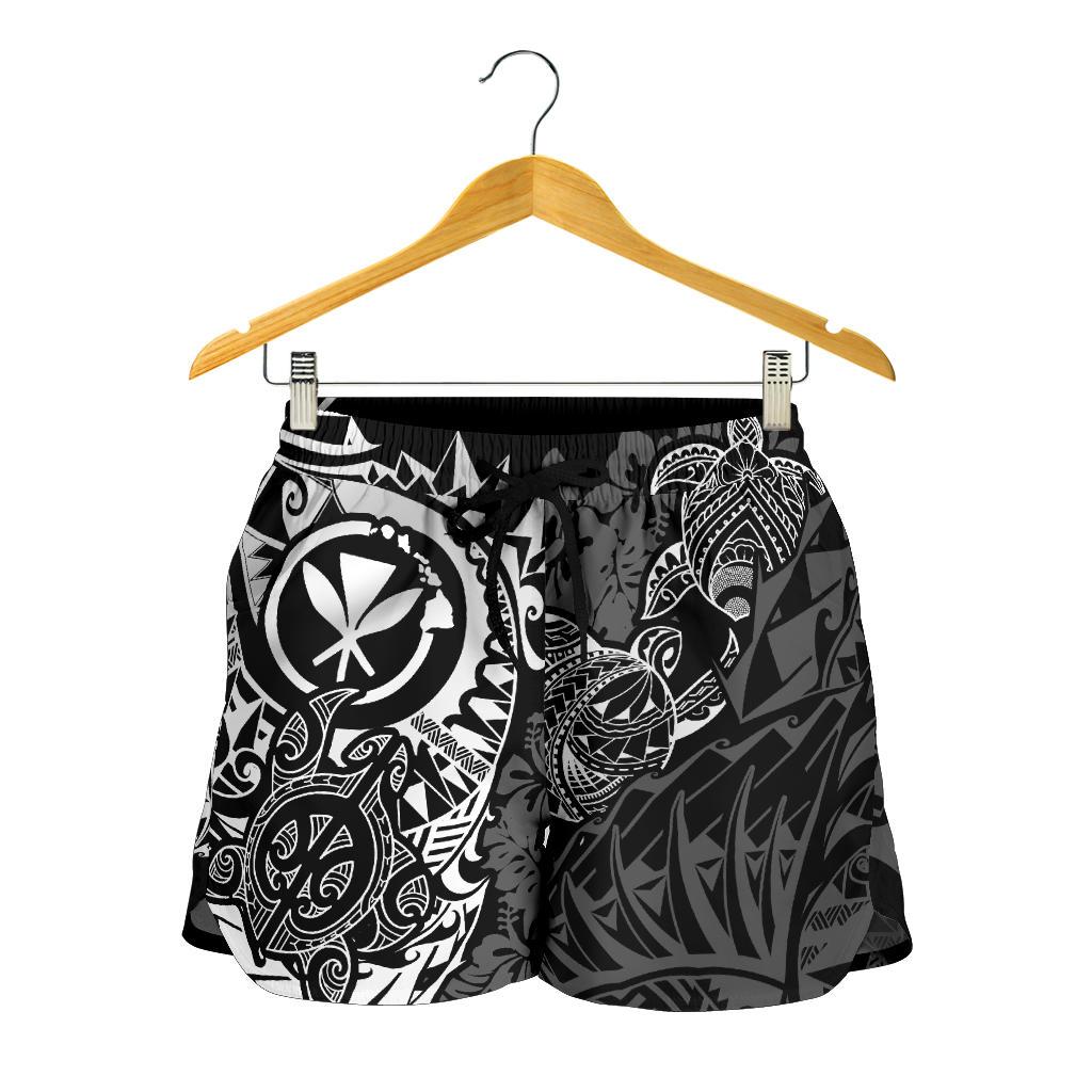 Polynesian Hawaii (Kanaka Maoli) Women's Short - Black Turtle Hibiscus Flowing - Polynesian Pride