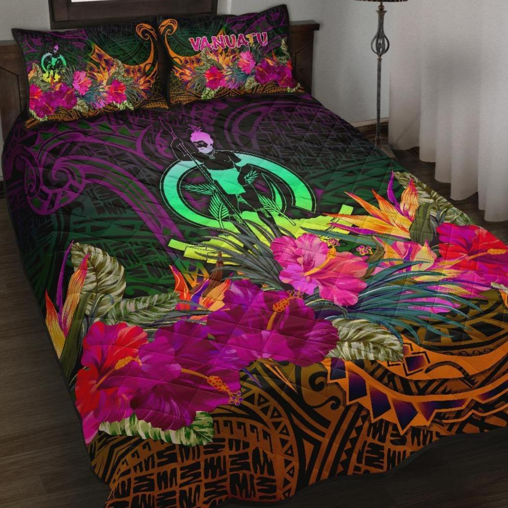 Vanuatu Quilt Bed Set - Summer Hibiscus Art - Polynesian Pride