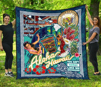 Hawaii Premium Blanket - Hawaii Seal Tiki Face Dancing Girl Aloha Hawaii Black - Polynesian Pride