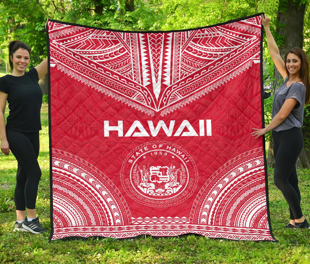 Hawaii Premium Quilt - Hawaii Seal Polynesian Chief Red Version Red - Polynesian Pride