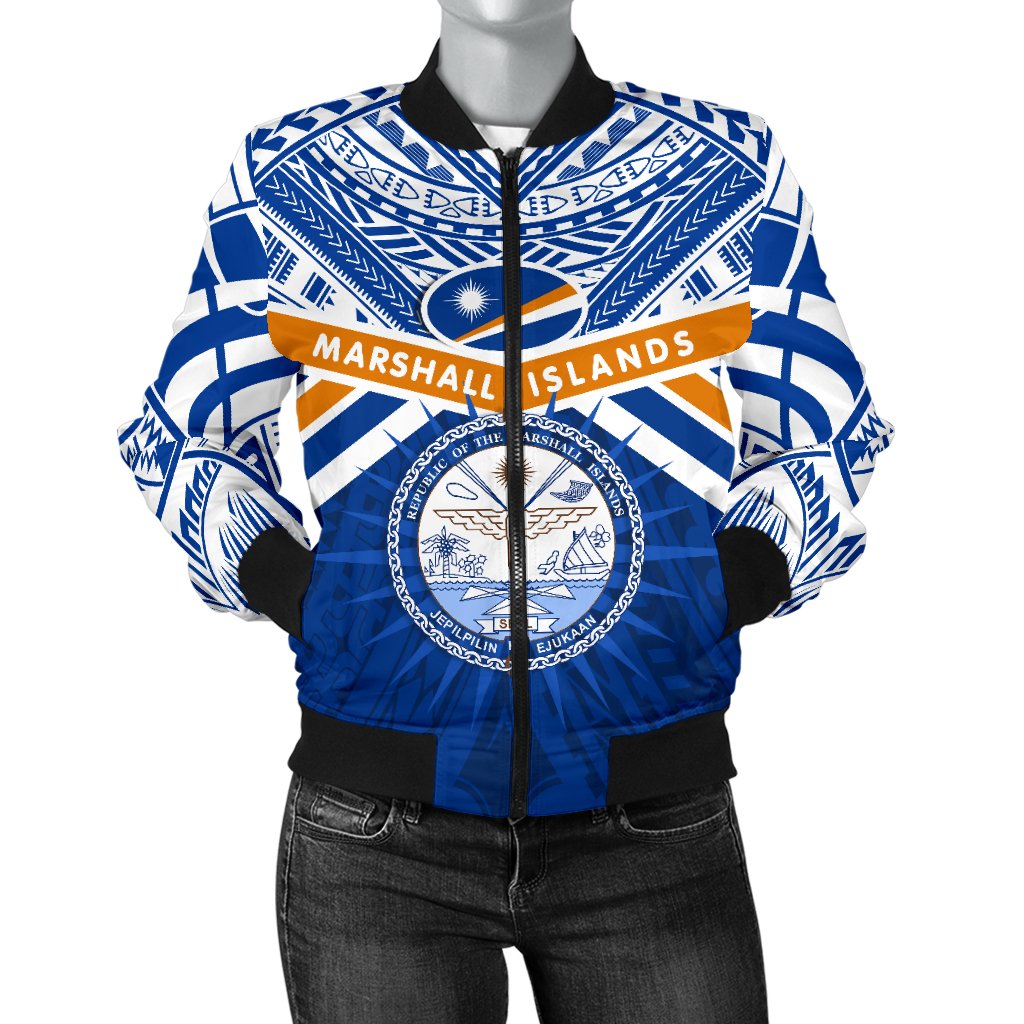 Marshall Islands Rugby Women Bomber Jacket Forever Blue - Polynesian Pride