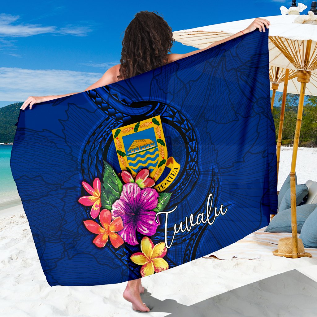 Tuvalu Polynesian Sarong - Floral With Seal Blue Women One Size Blue - Polynesian Pride