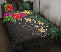 Kanaka Maoli (Hawaiian) Polynesian Quilt Bed Set - Hibiscus Turtle Tattoo Gray - Polynesian Pride