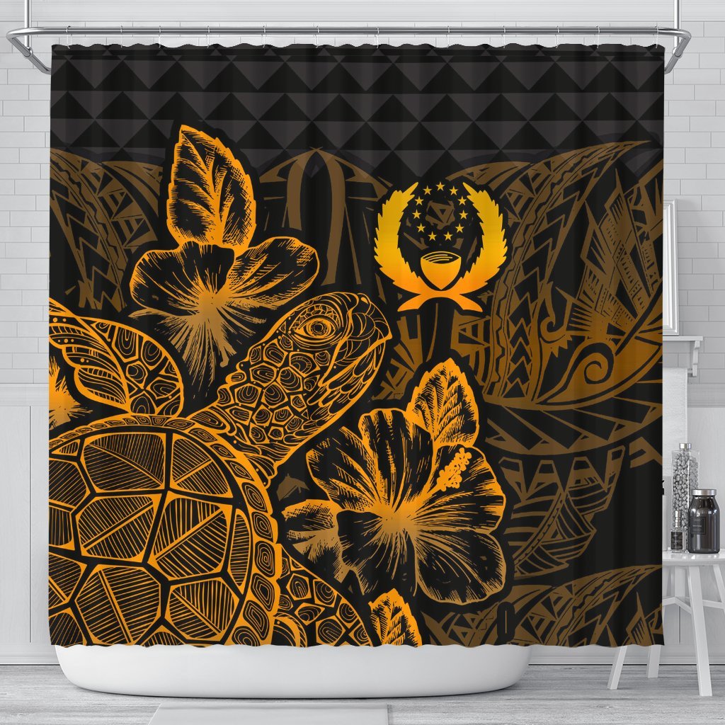 Pohnpei Shower Curtain Turtle Hibiscus Gold 177 x 172 (cm) Gold - Polynesian Pride