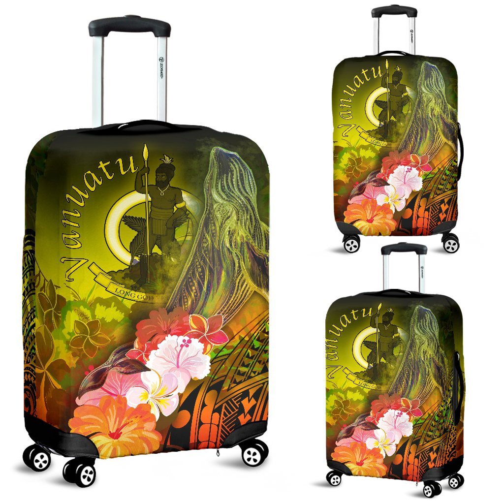 Vanuatu Luggage Covers - Humpback Whale with Tropical Flowers (Yellow) - Polynesian Pride