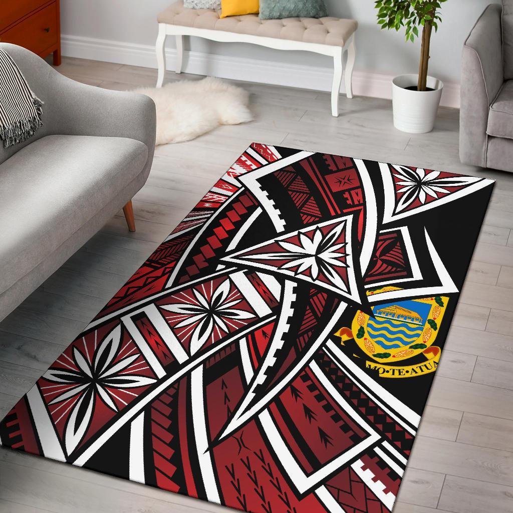 Tuvalu Area Rug - Tribal Flower Special Pattern Red Color Red - Polynesian Pride