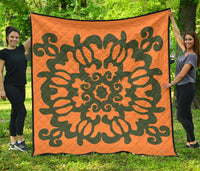 Hawaiian Quilt Turtle Pattern New Orange Premium Quilt - Skin Style - AH Orange - Polynesian Pride