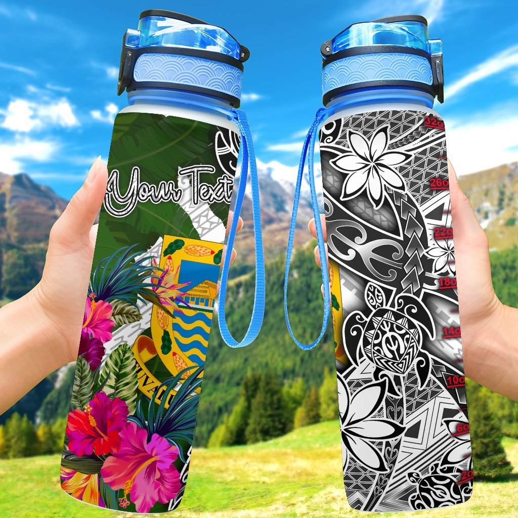 Tuvalu Custom Personalised Hydro Tracking Bottle White - Turtle Plumeria Banana Leaf Hydro Tracking Bottle 32oz Large White - Polynesian Pride