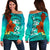 Tonga Women's Off Shoulder Sweater - Tropical Flowers Style Blue - Polynesian Pride