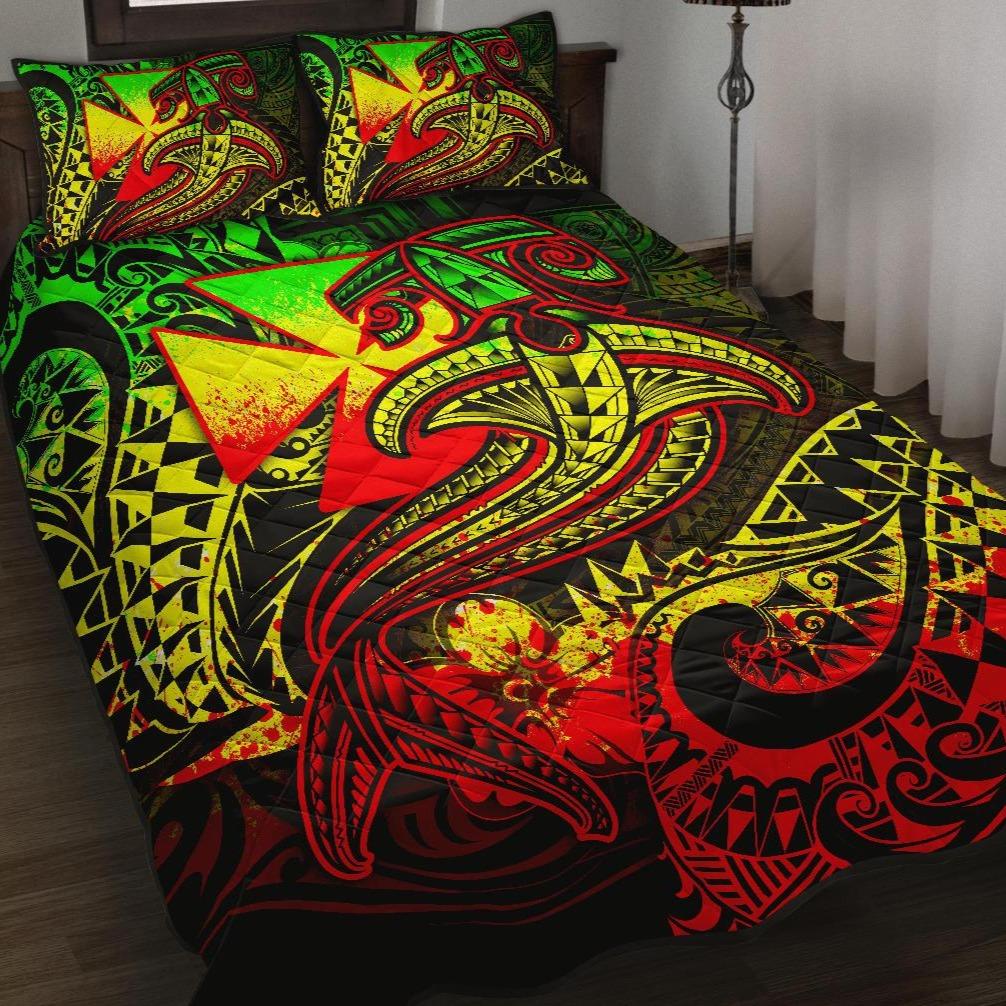 Polynesian Wallis and Futuna Quilt Bed Set - Reggae Shark Polynesian Tattoo Art - Polynesian Pride