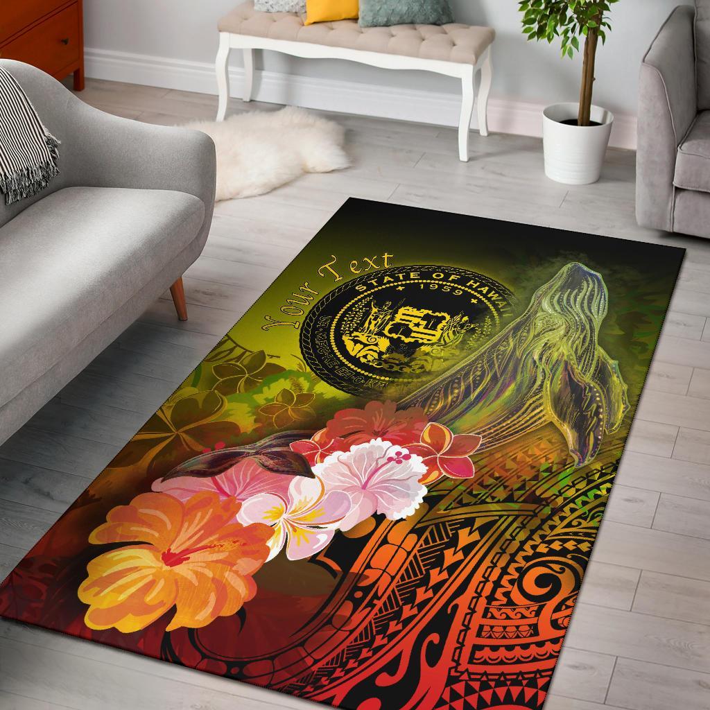 Polynesian Hawaii Custom Personalised Area Rug - Humpback Whale with Tropical Flowers (Yellow) Yellow - Polynesian Pride