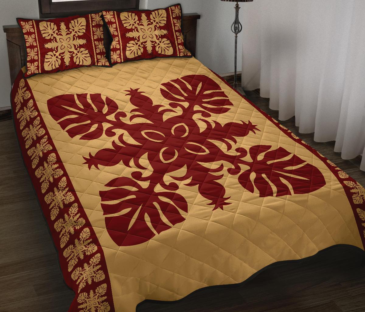 Hawaiian Quilt Pattern Palm Tree And Pineapple New Quilt Bed Set - Polynesian Pride