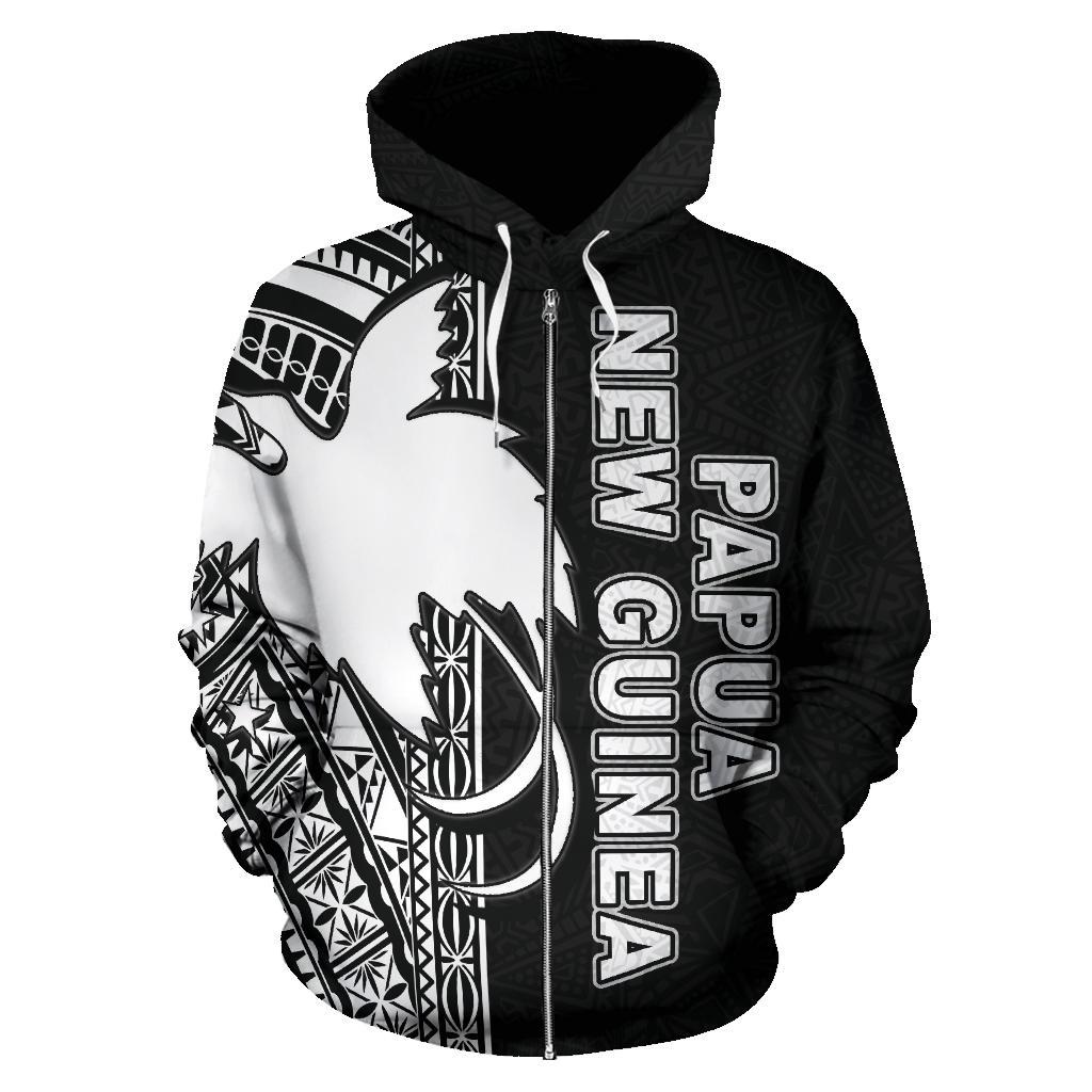 Papua New Guinea Polynesian All Over Zip up Hoodie White Line - Polynesian Pride