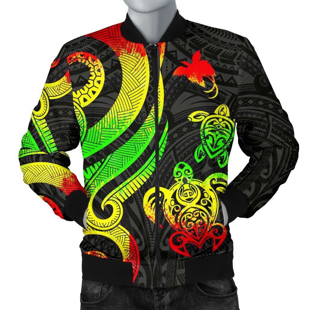 Papua New Guinea Men's Bomber Jacket - Reggae Tentacle Turtle Reggae - Polynesian Pride