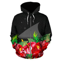Tokelau Polynesian Zip Hoodie Black Hibiscus - Polynesian Pride