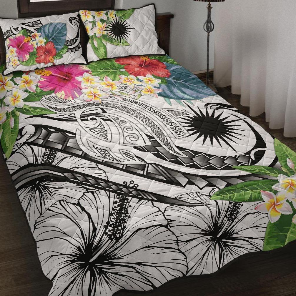 Marshall Islands Polynesian Quilt Bed Set - Summer Plumeria (White) White - Polynesian Pride