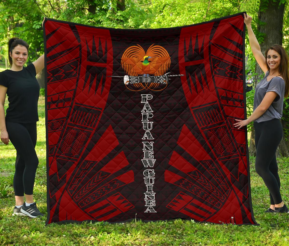 Papua New Guinea Premium Quilt - Papua New Guinea Coat Of Arsms Polynesian Red Tattoo Red - Polynesian Pride