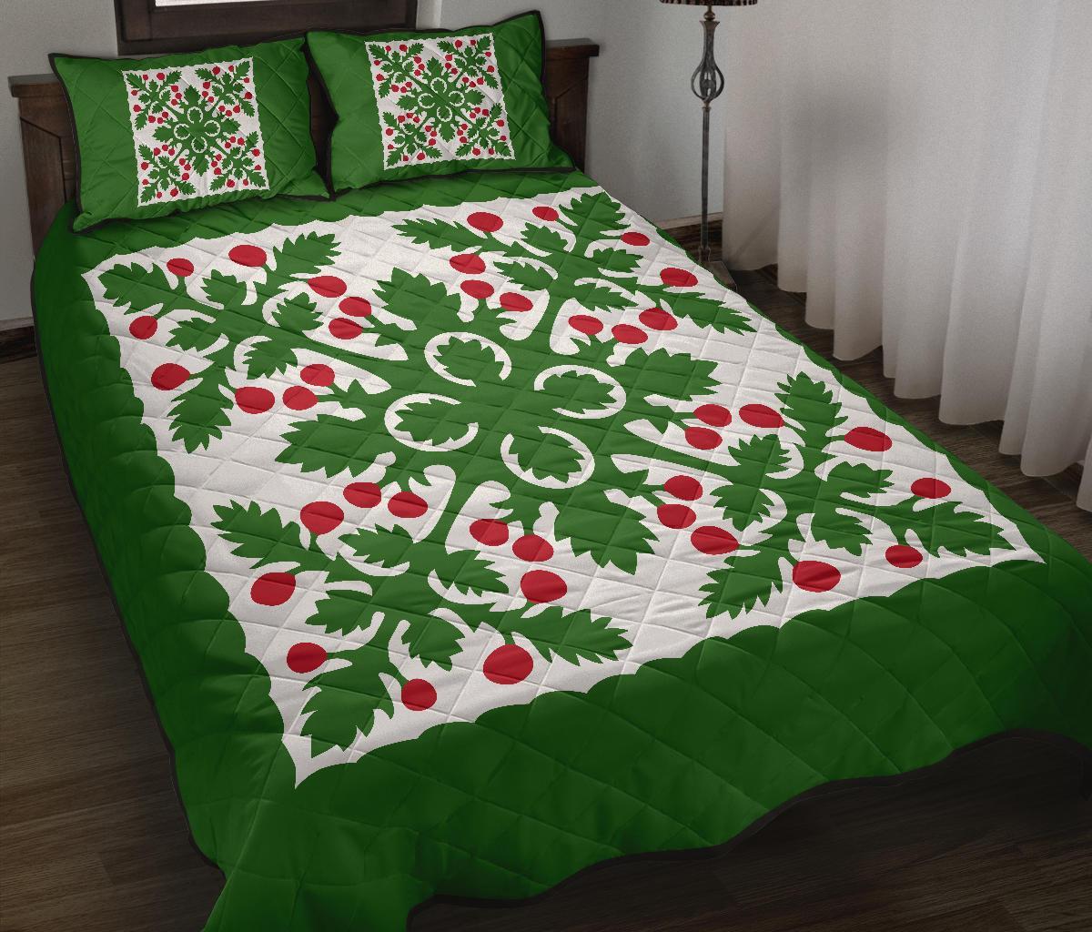 Hawaiian Quilt Bed Set Fresh Fruit Tropical Pattern - Green Green - Polynesian Pride