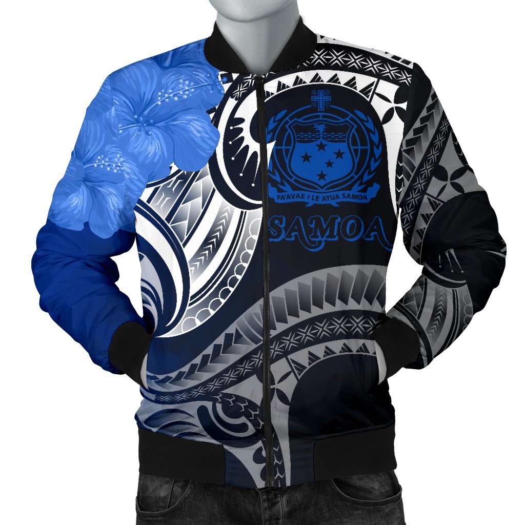 Samoa Men's Bomber Jacket - Samoa Seal Wave Style (Blue) Blue - Polynesian Pride