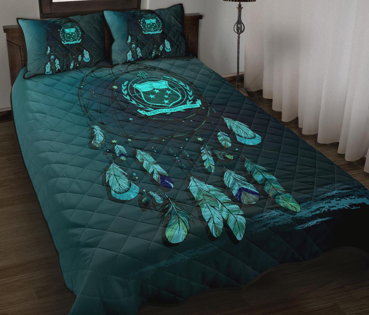 Samoa Polynesian Quilt Bed Set Dreamcatcher Blue Blue - Polynesian Pride