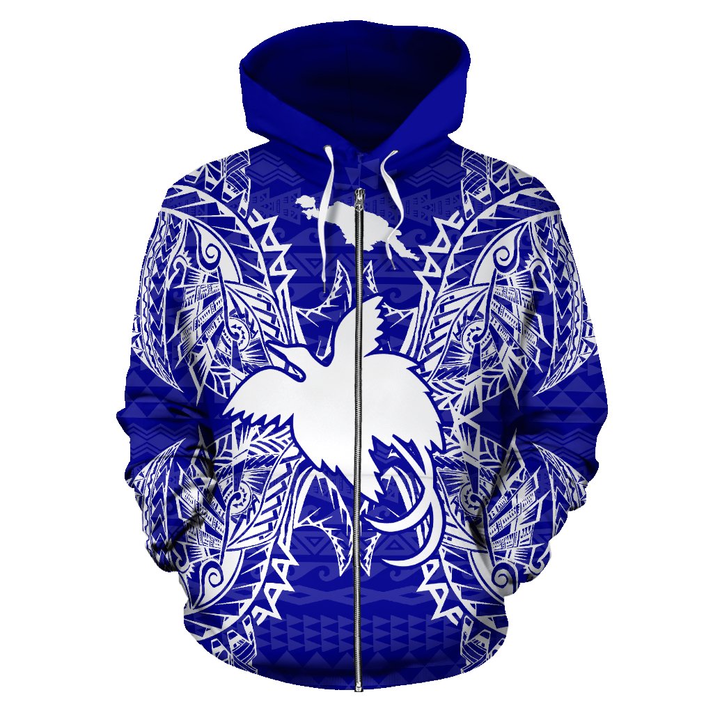 Papua New Guinea Polynesian All Over Zip up Hoodie Map Blue - Polynesian Pride