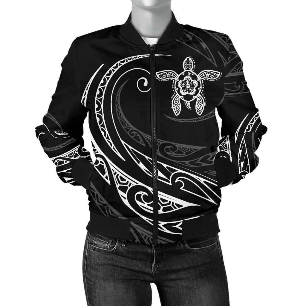 Hawaii Turtle Polynesian Women's Bomber Jacket - White - Frida Style White - Polynesian Pride