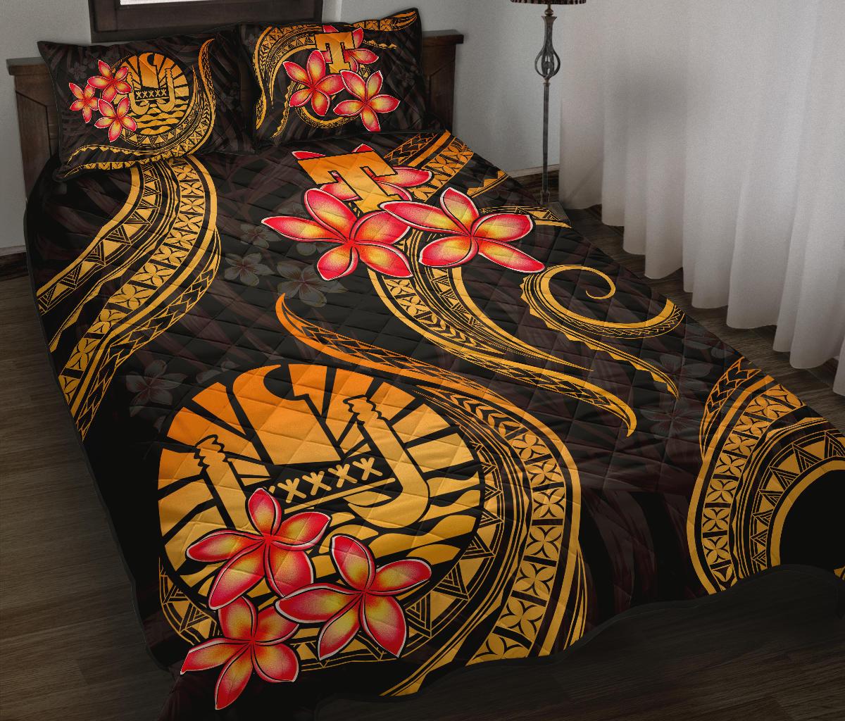 Tahiti Polynesian Quilt Bed Set - Gold Plumeria GOLD - Polynesian Pride