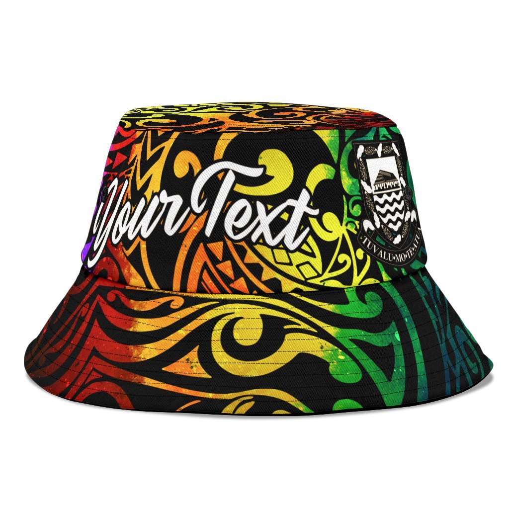 Tuvalu Custom Personalised Bucket Hat - Rainbow Polynesian Pattern Unisex Universal Fit Reggae - Polynesian Pride