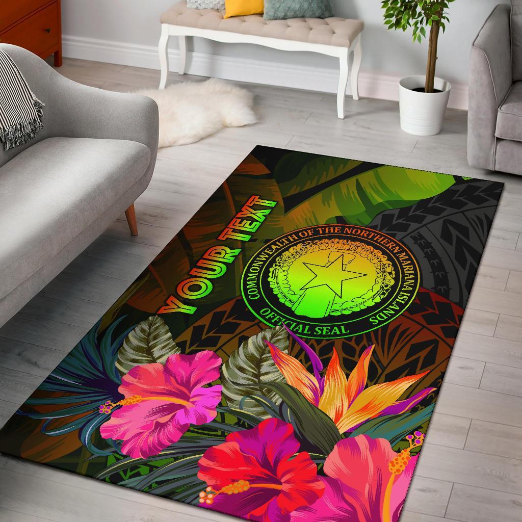 Northern Mariana Islands Personalised Area Rug - Hibiscus and Banana Leaves Reggae - Polynesian Pride