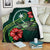 Chuuk Polynesian Premium Blanket - Green Turtle Hibiscus White - Polynesian Pride