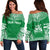 Norfolk Island Polynesian Chief Custom Personalised Women's Off Shoulder Sweater - Flag Version Green - Polynesian Pride