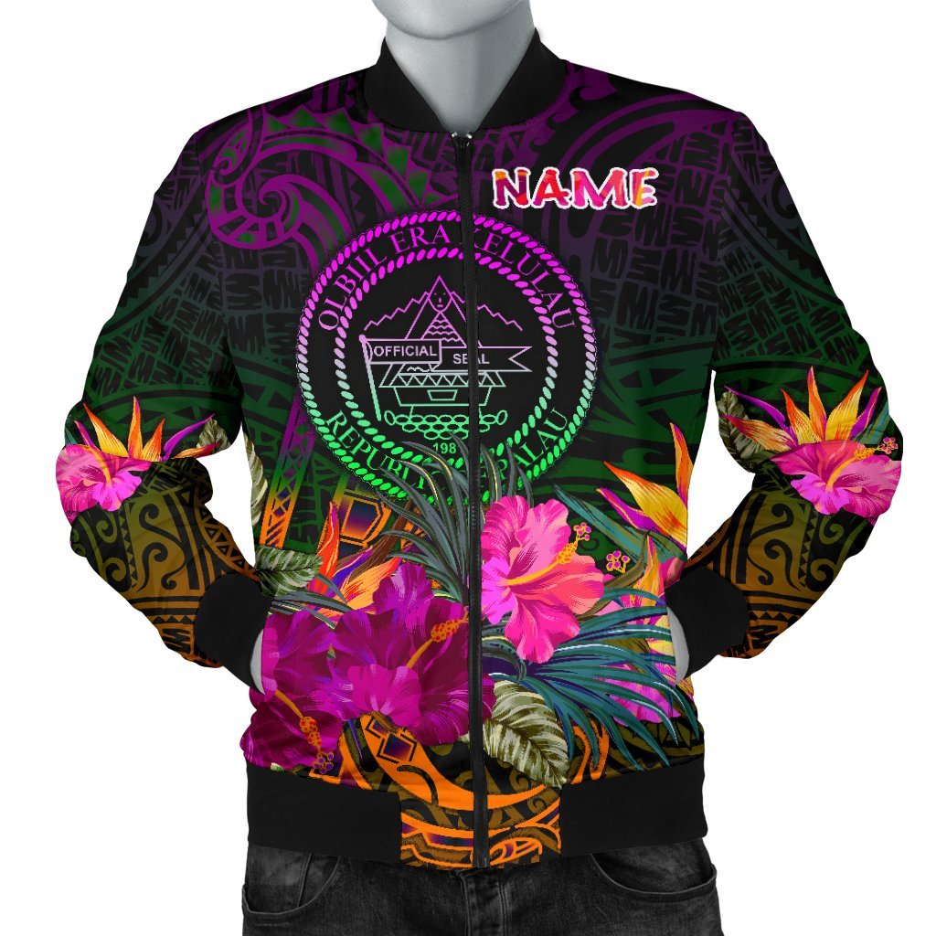 Palau Personalised Men's Bomber Jacket - Summer Hibiscus Reggae - Polynesian Pride